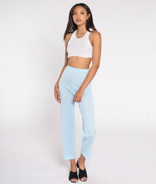 70s Vanity Fair Baby Blue Nylon Pajama Pants Elastic Waist Extra Small
