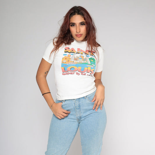 90s St Louis Gateway Arch Graphic T-Shirt White Cotton Tee Extra Small