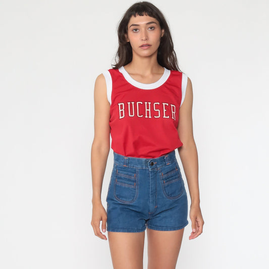 80s Buchser Middle School Red Mesh Ringer Tank Top Medium