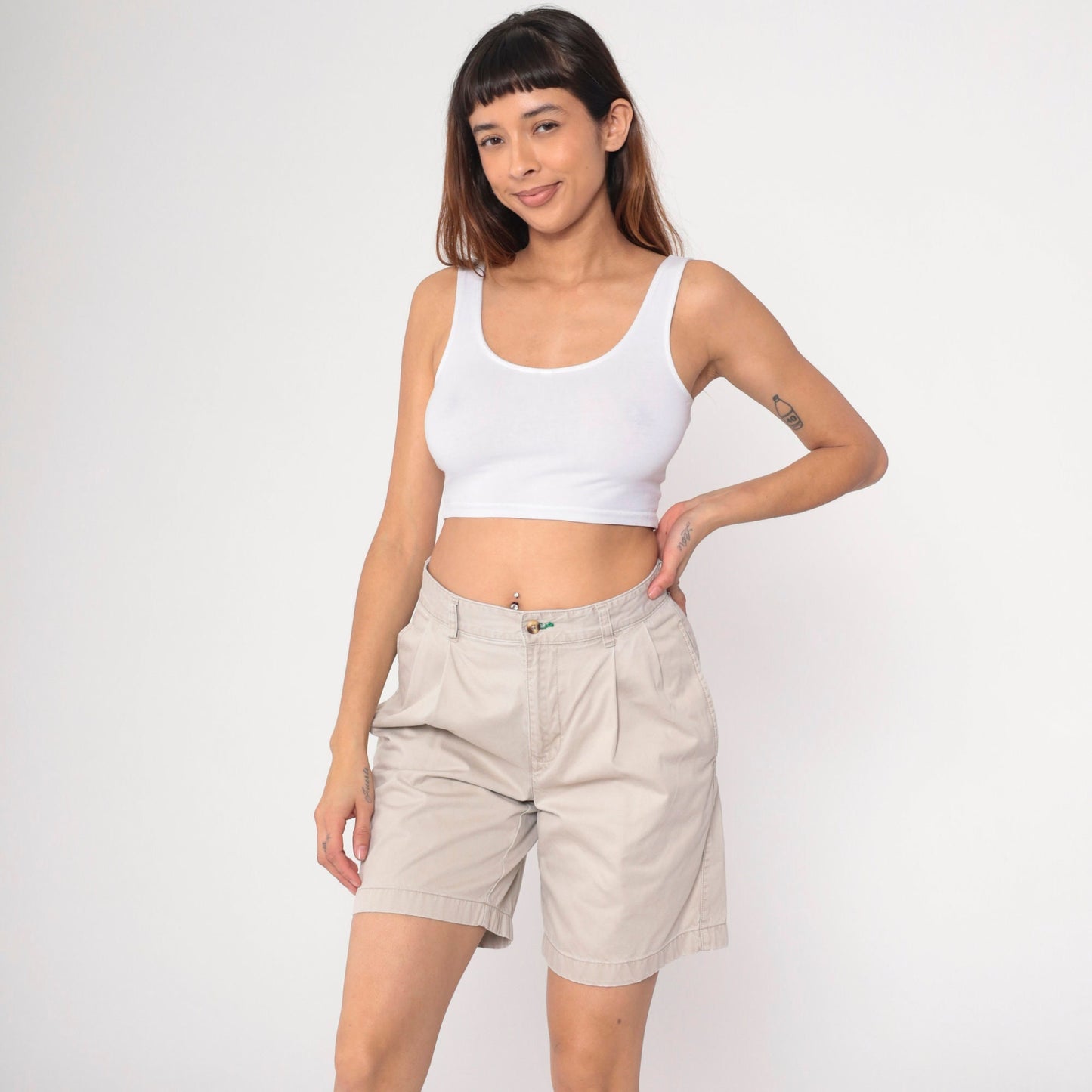 90s Tommy Hilfiger Khaki Pleated Shorts High Waist Cotton Medium