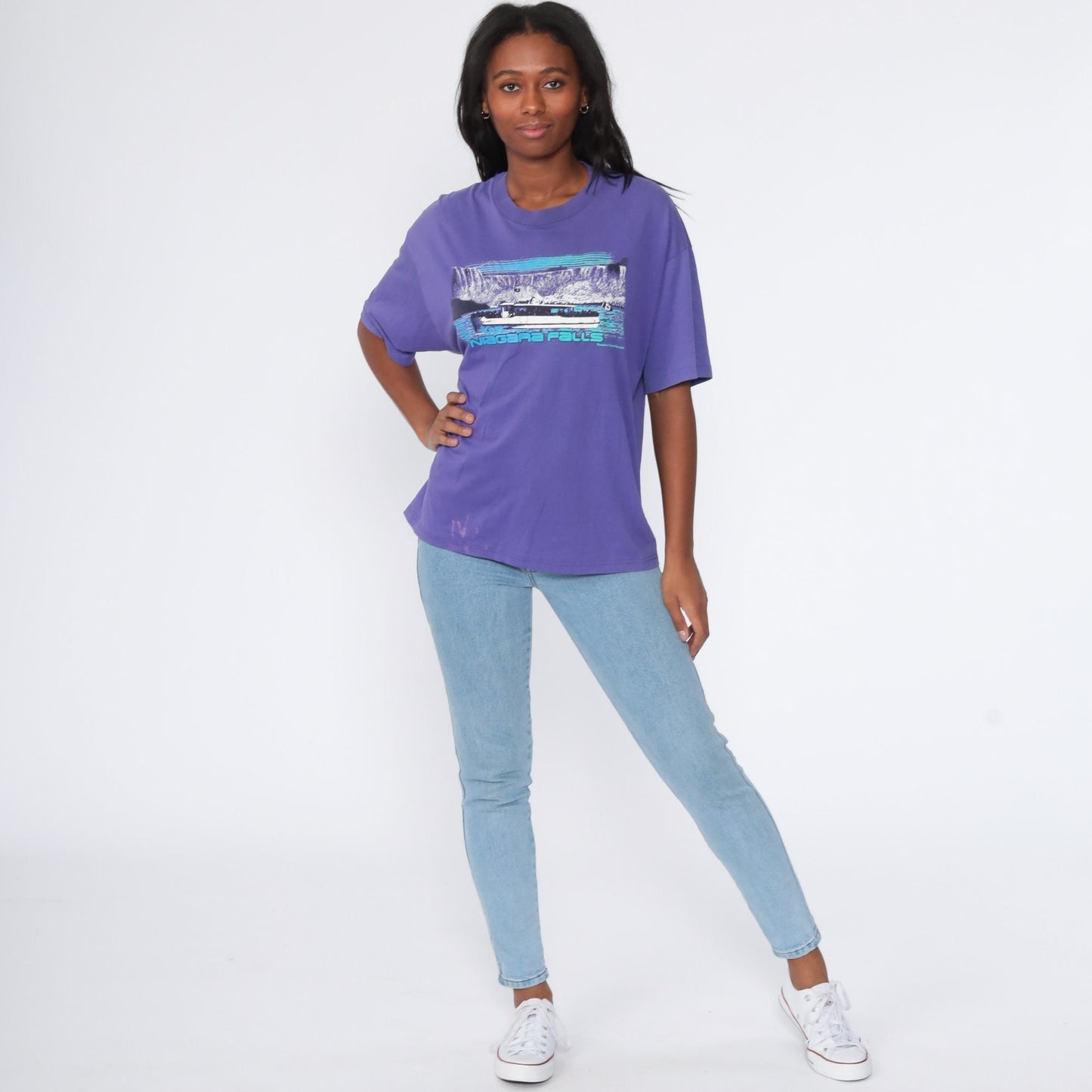 80s Niagara Falls Graphic T-Shirt Purple Distressed Large