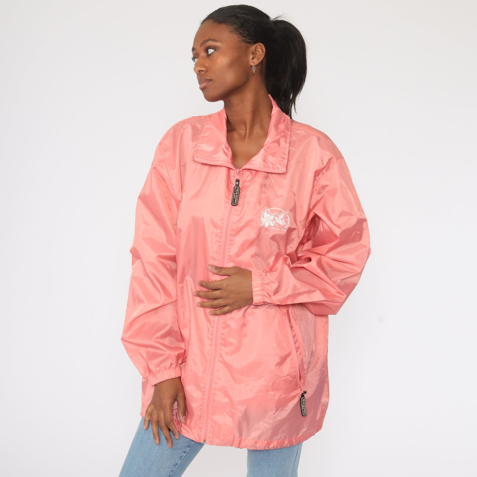 00s Pink Steamboat Colorado Hummingbird Windbreaker Jacket Large