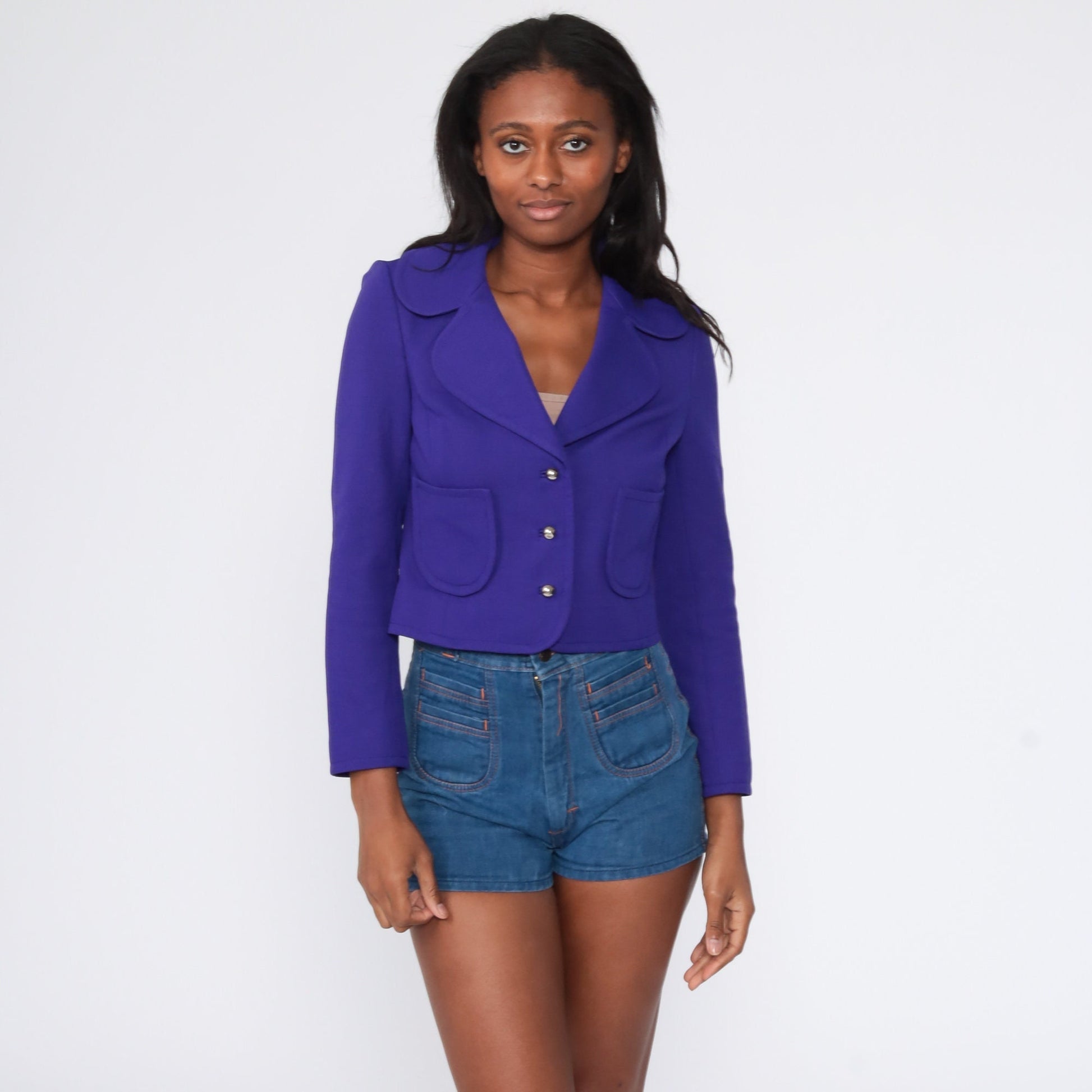 60s Butte Knit Cropped Jacket Purple Button Up Extra Small