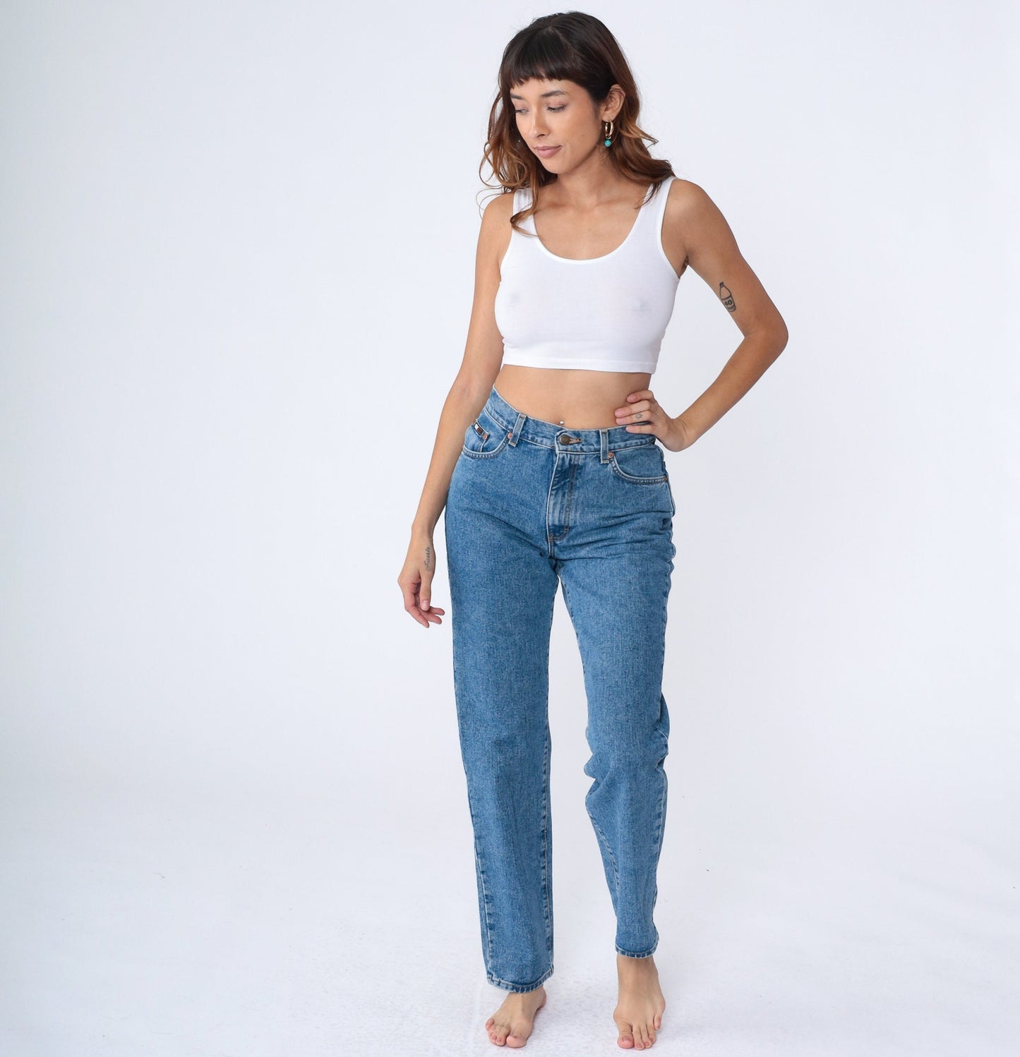 90s DKNY High Waist Tapered Jeans Blue Denim Small
