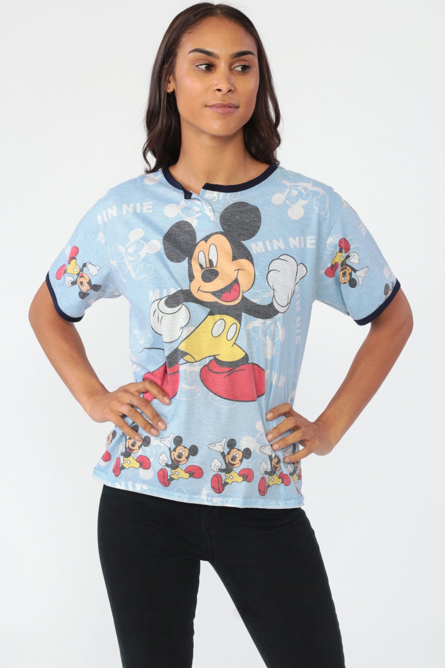 90s Mickey Mouse Disney Ringer T-Shirt Graphic Tee Small