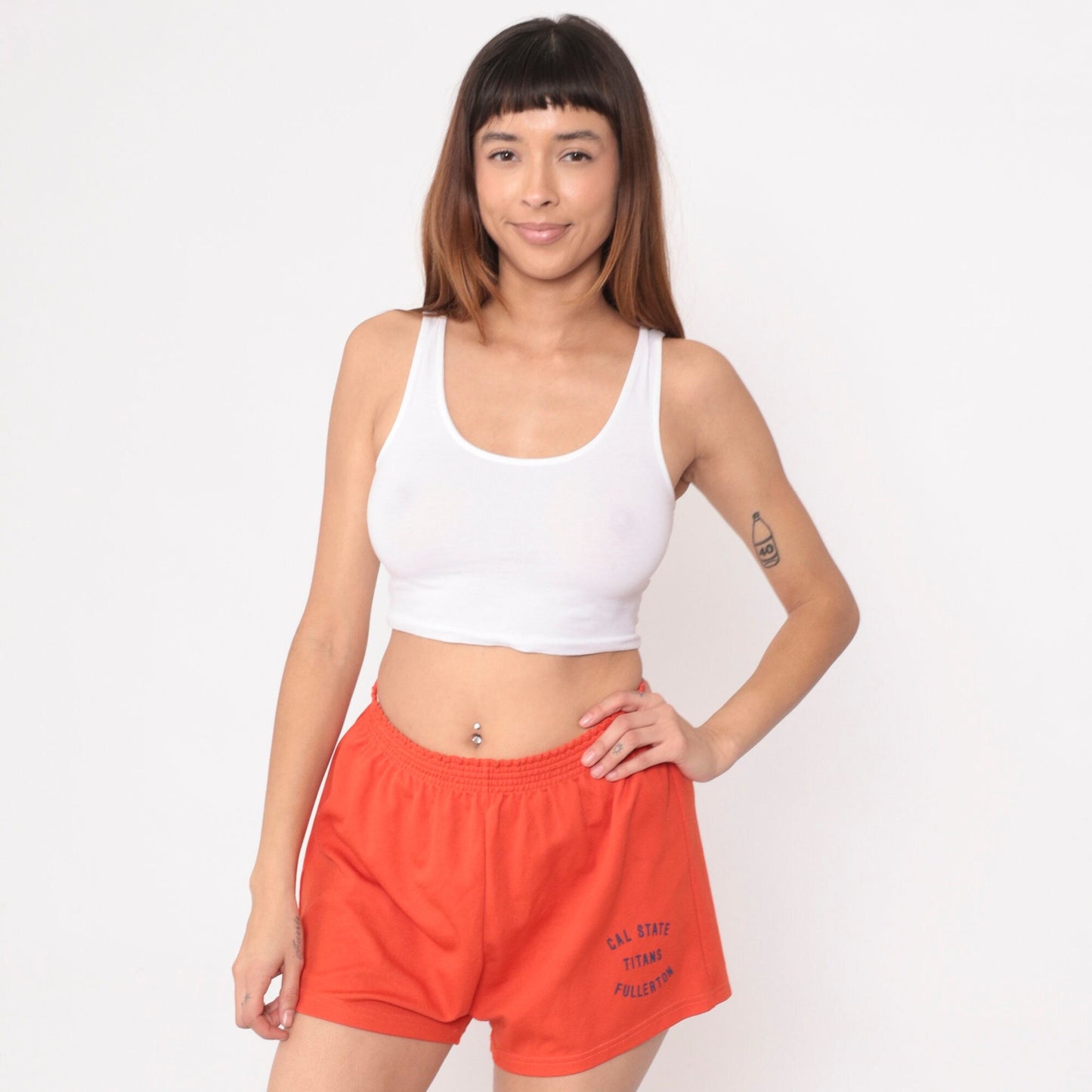 Cal State Fullerton Titans Orange Gym Shorts 80s Elastic Waist Small Medium