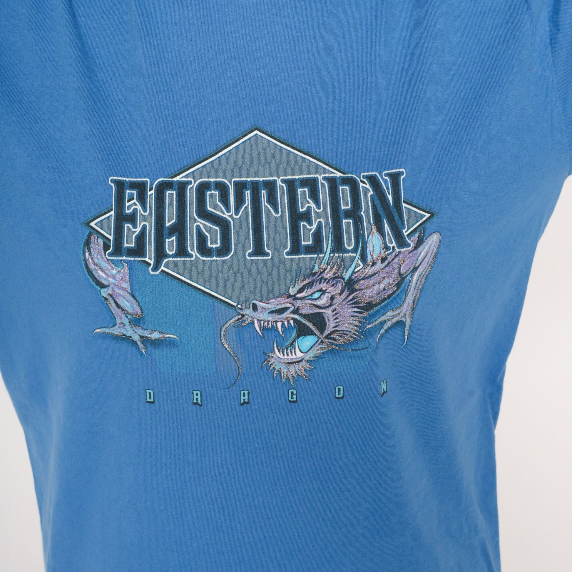 Y2K Eastern Dragon Long Sleeve Graphic Tee Blue Small