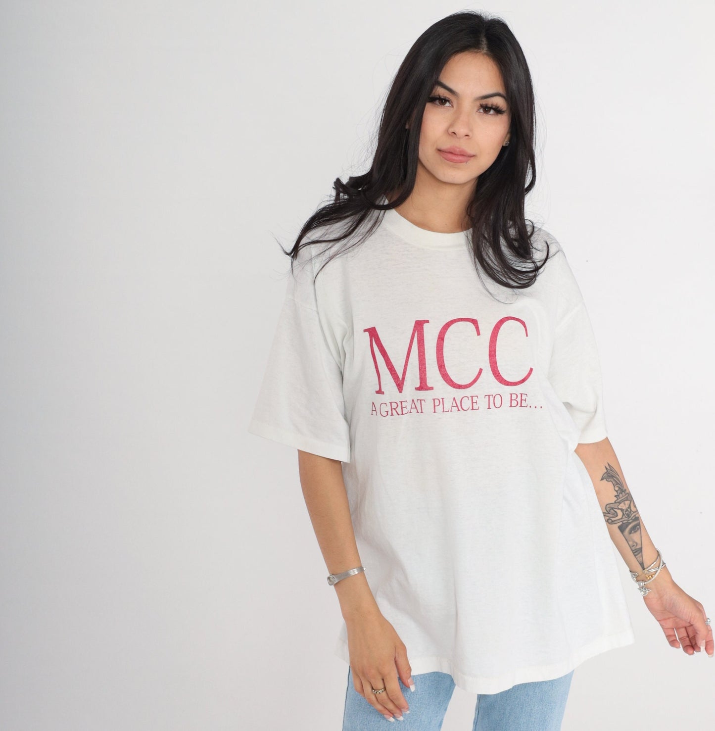 90s MCC A Great Place To Be Graphic T-Shirt White Single Stitch Extra Large
