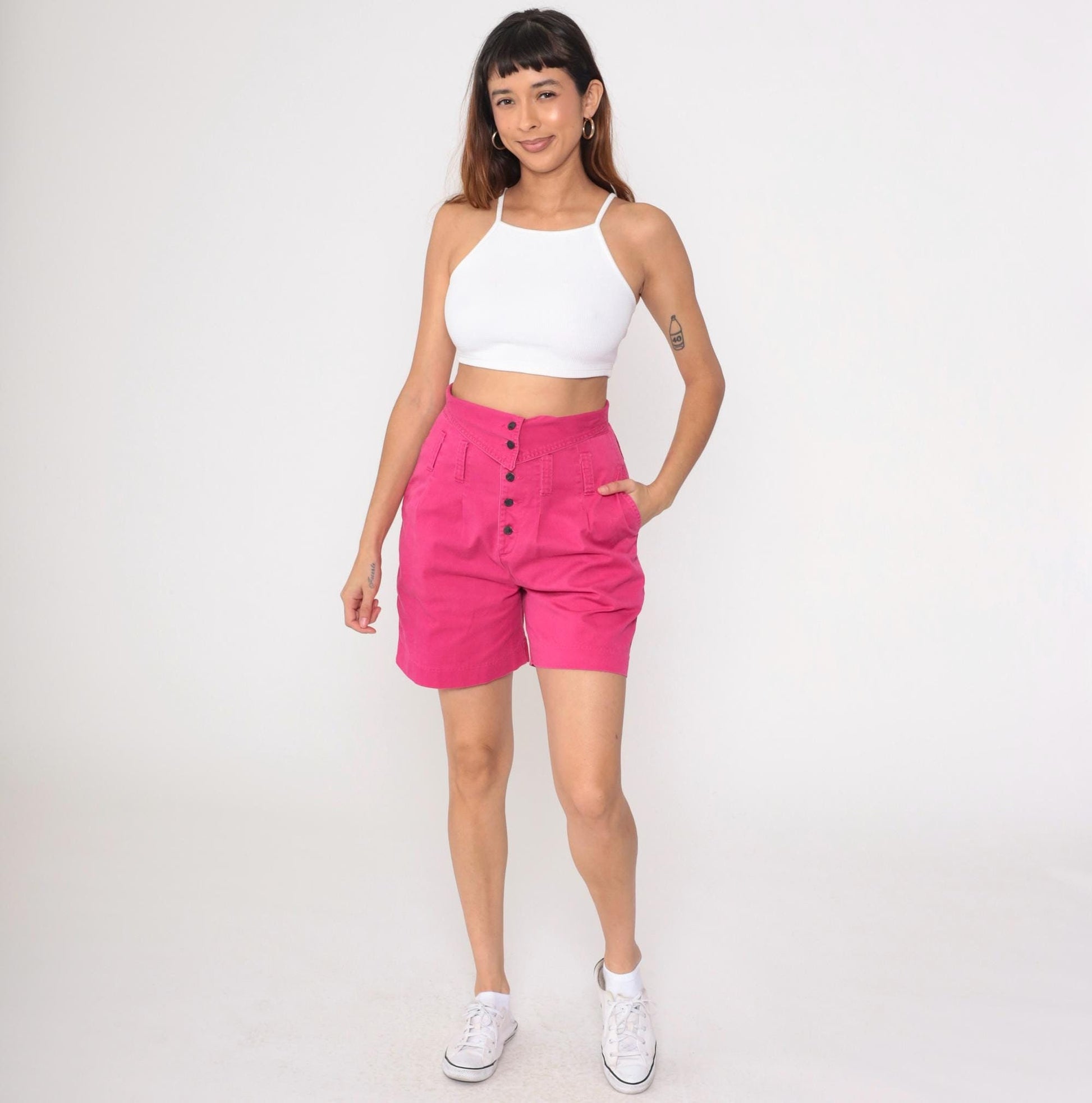 90s Palmettos Hot Pink Denim Shorts High Waisted Pleated Jean Shorts Medium 9