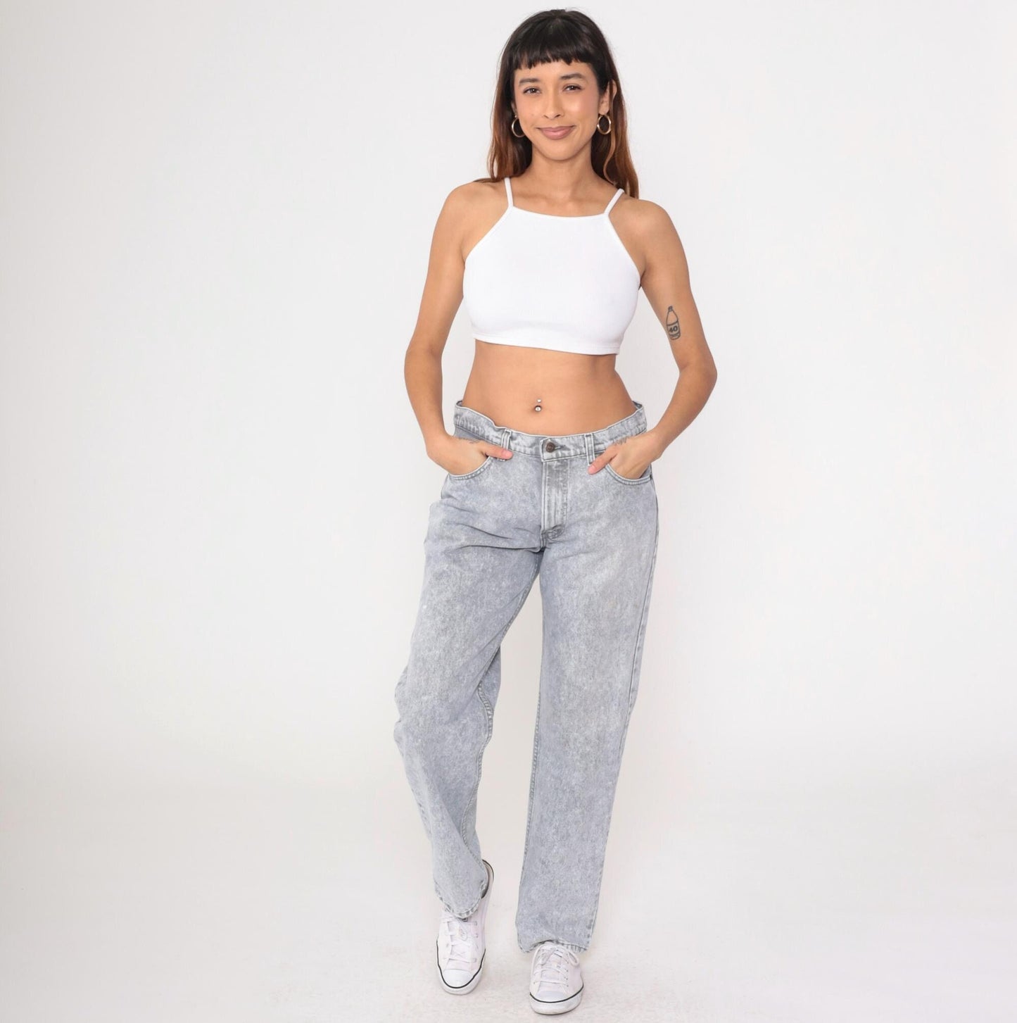 90s Levi's 506 Acid Wash Grey High-Rise Straight Jeans 36x32