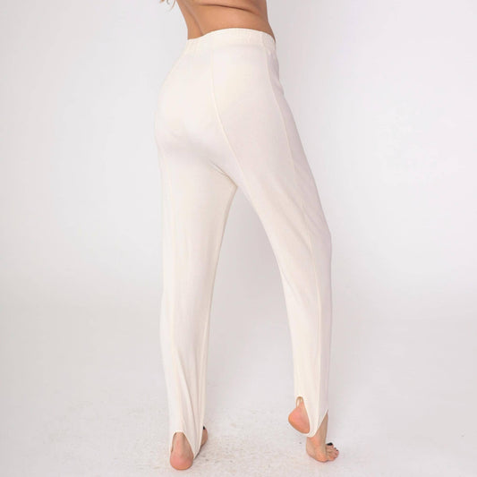 90s Cream Stirrup Pants Tapered High Waist Cotton Petite Medium