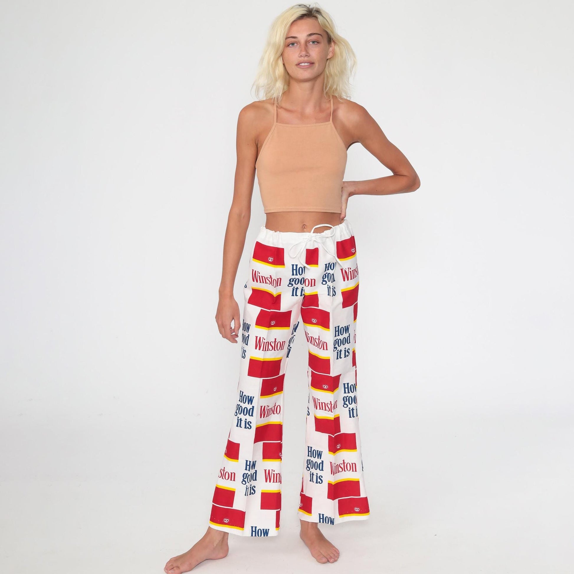 70s Winston Cigarettes Bell Bottom Pants High Waisted Cotton Medium