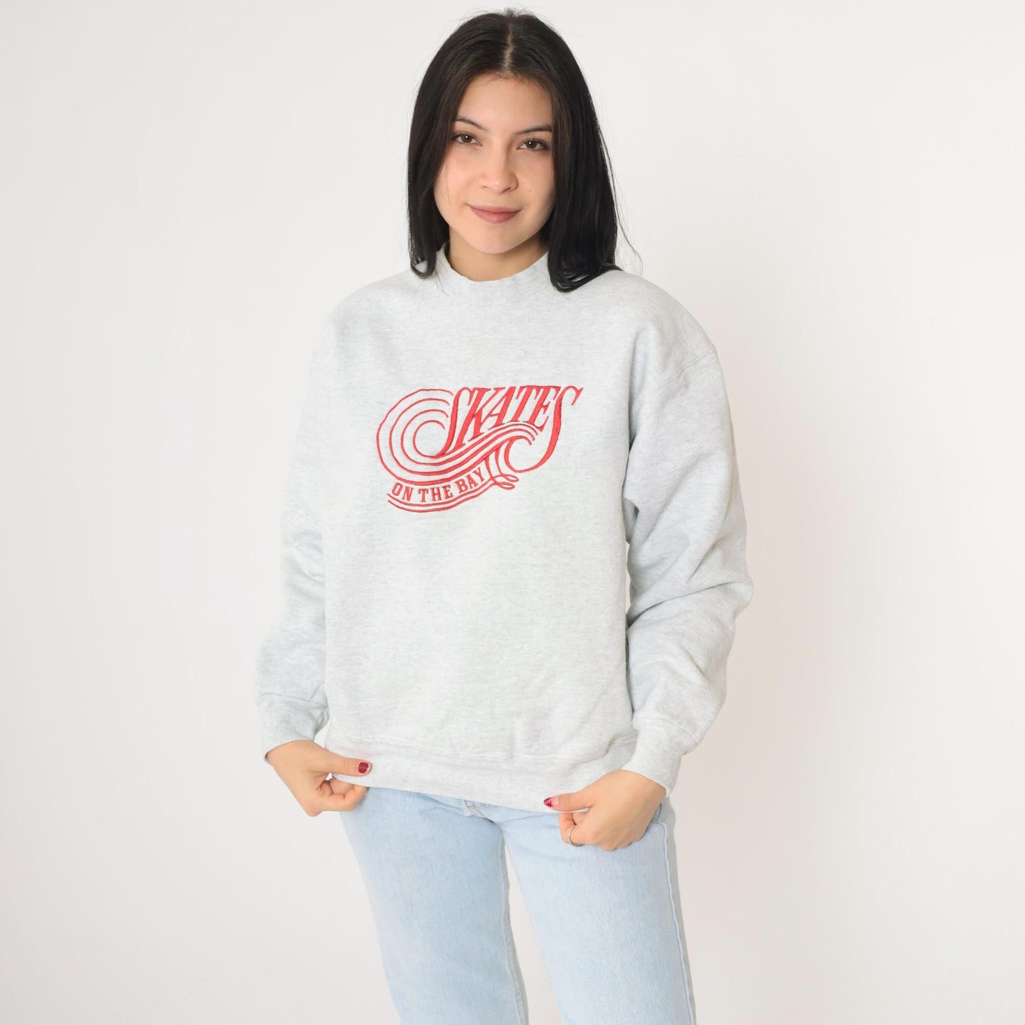 90s Skates on The Bay Berkeley Restaurant Embroidered Sweatshirt Grey Medium
