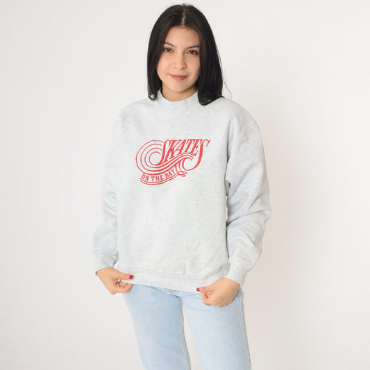 90s Skates on The Bay Berkeley Restaurant Embroidered Sweatshirt Grey Medium