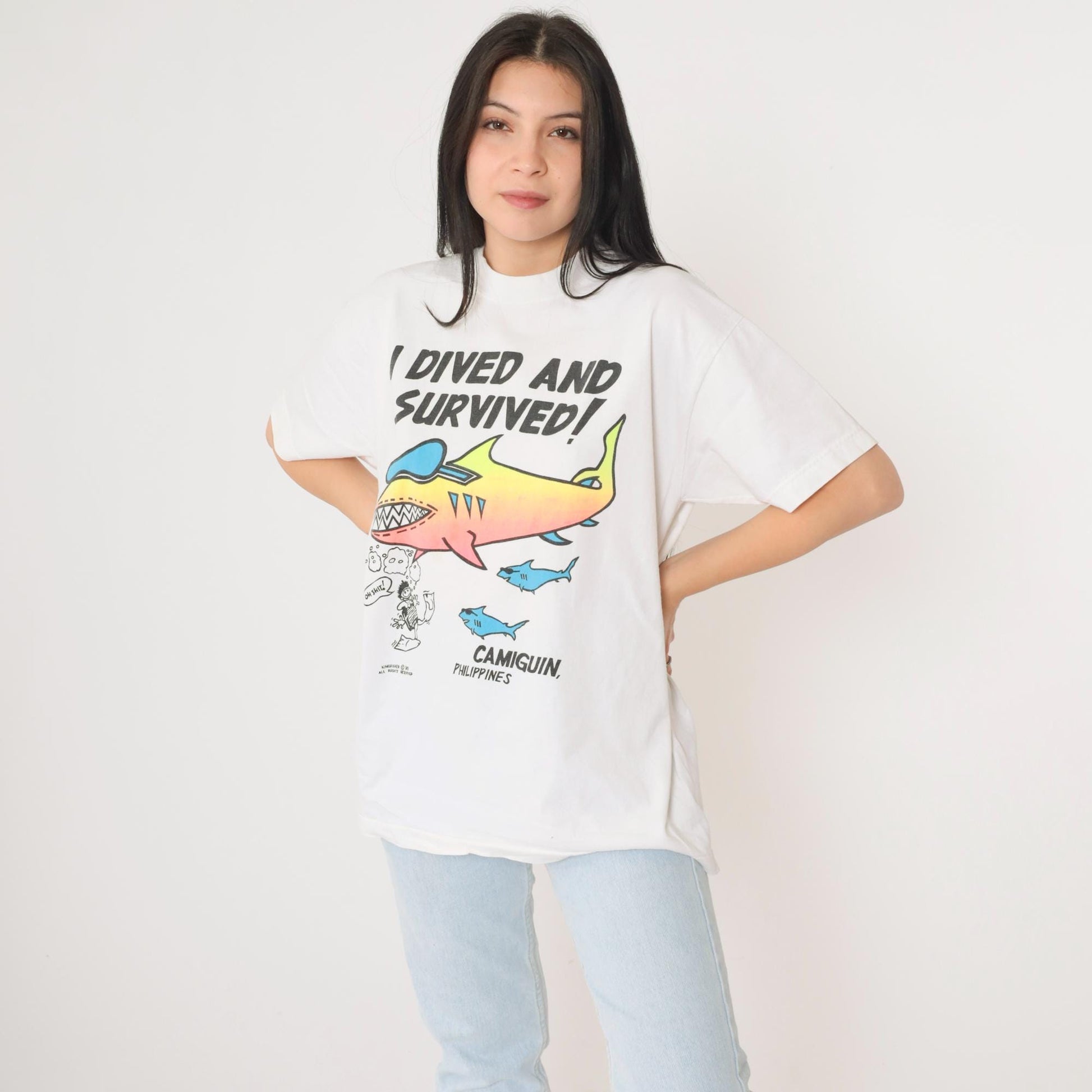 90s Camiguin Philippines Scuba Diving Shark Graphic Tee XL
