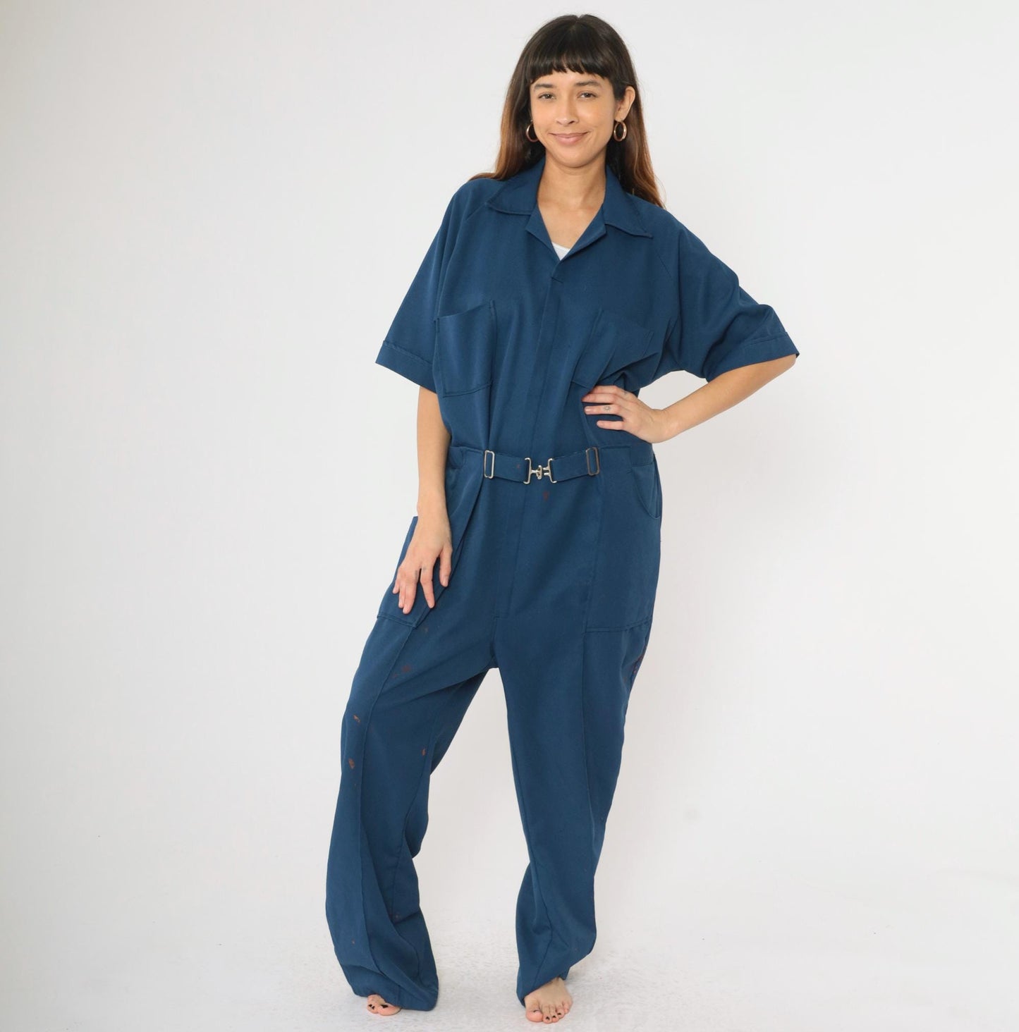 70s Dark Blue Utility Coveralls Straight Leg Zip Boiler Suit Men's Extra Large