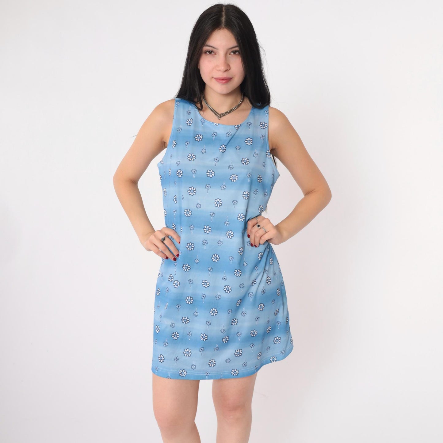 90s Joule Blue Floral Daisy Mini Sundress Sleeveless A-Line Large L
