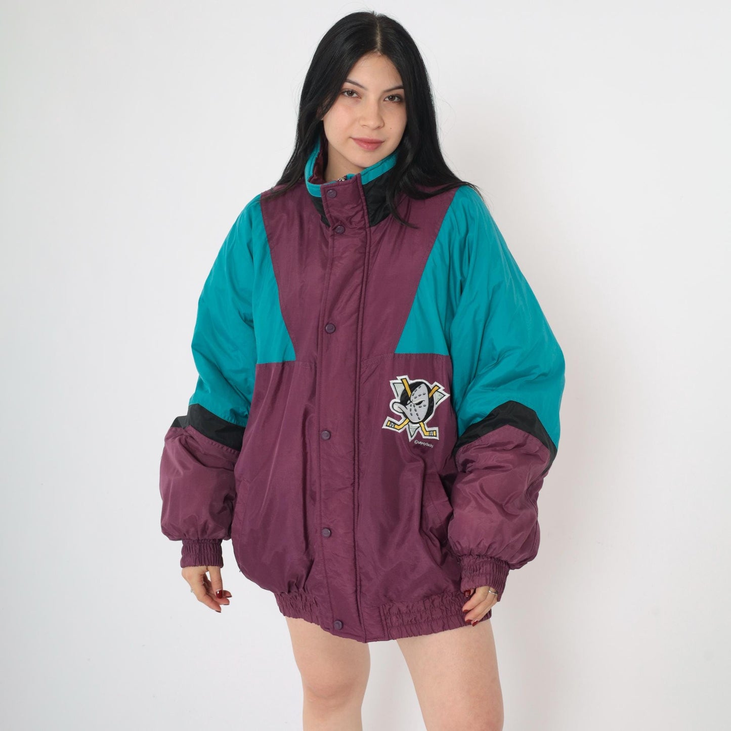 90s Anaheim Mighty Ducks NHL Puffer Jacket Chalk Line Zip Up Extra Large XL