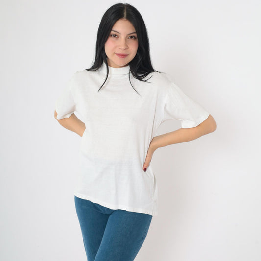 80s Munsingwear White Turtleneck Short Sleeve Top Medium M