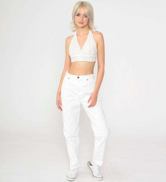 90s White Denim Jeans High Waist Straight Leg Mom Jeans Medium 8