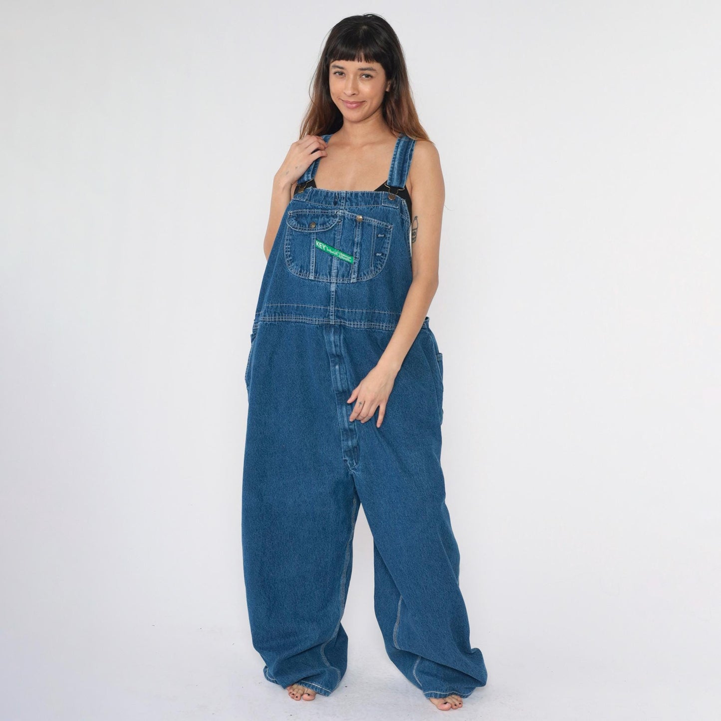 80s Key Imperial Blue Denim Overalls Baggy Carpenter Dungarees Men's 3XL