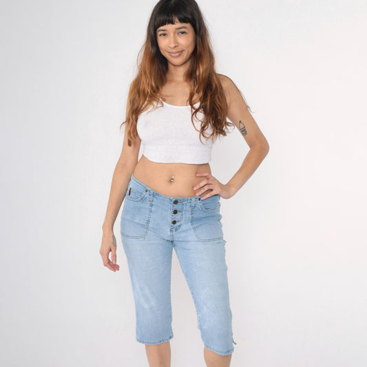 Y2K Mudd Denim Capri Pants Light Wash Button Fly Mid Rise Size 13