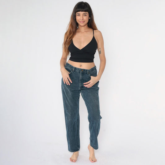 90s Lee Relaxed Fit Straight Leg Jeans Overdyed Black Denim 36x32