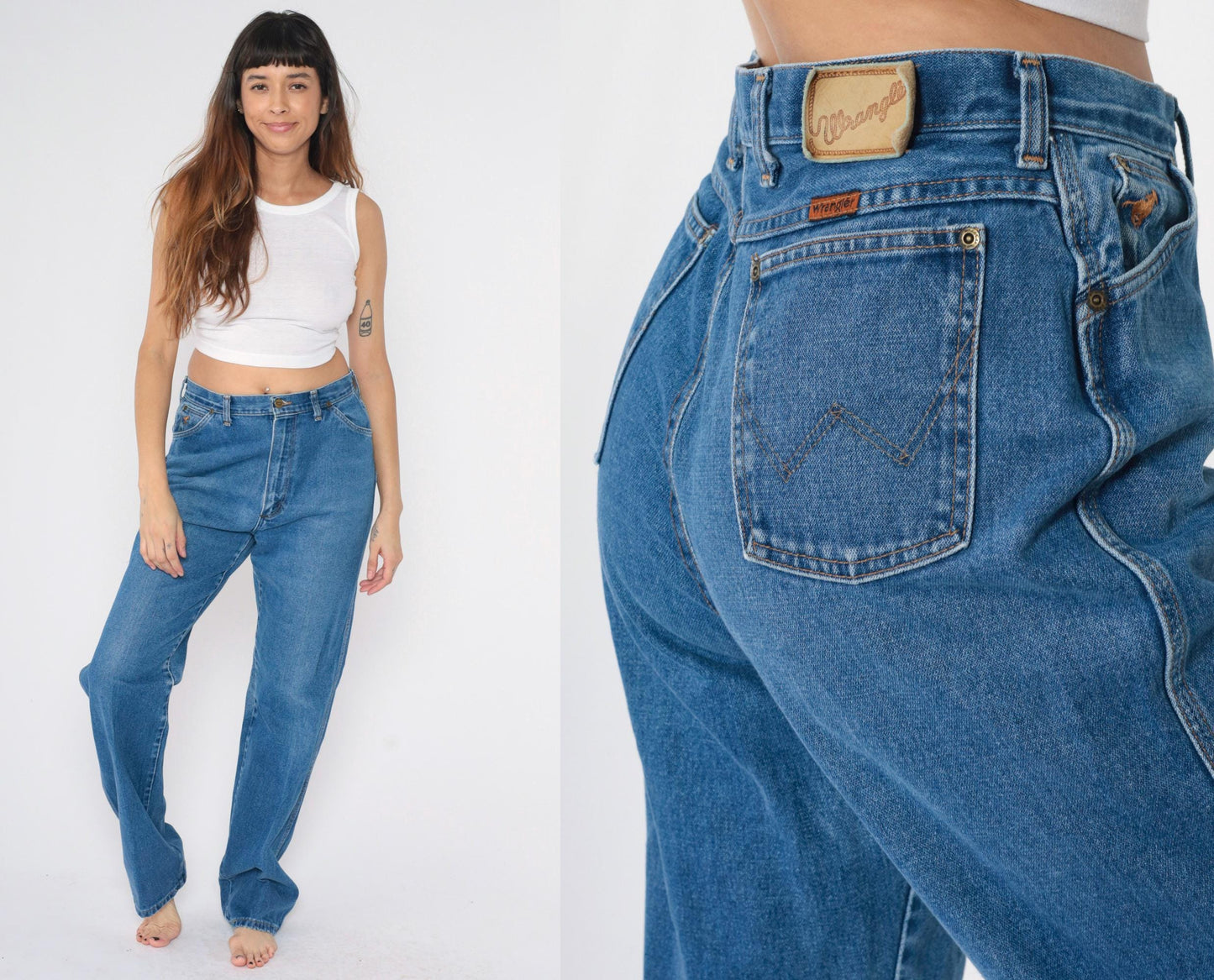 80s Wrangler High-Waisted Straight Leg Jeans Faded Blue Denim USA Made 16