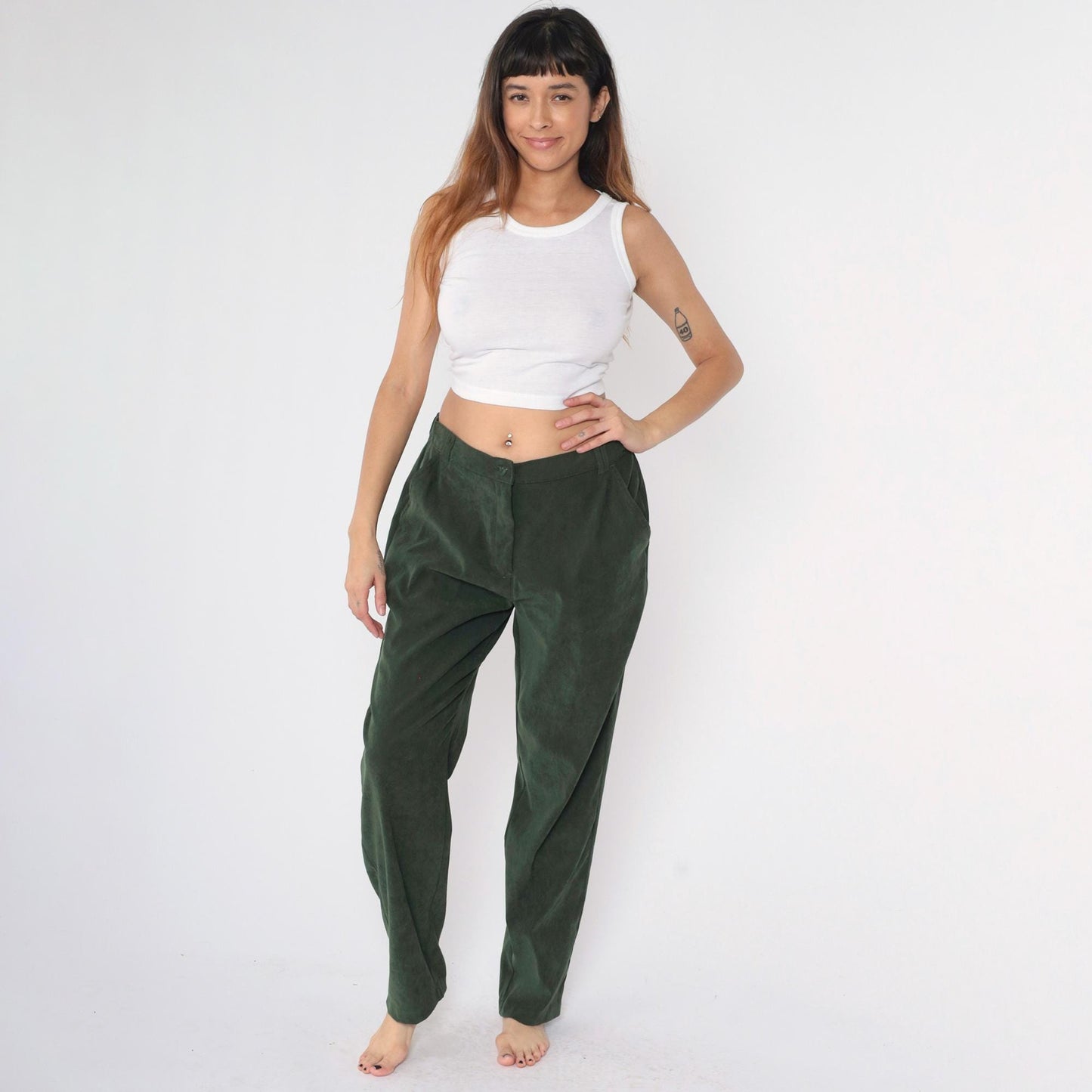 Y2K Green Tapered Trousers High Waisted Straight Leg Slacks Large