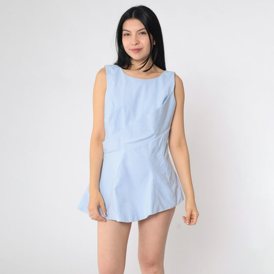 Christian Dior Blue Skater Mini Dress V-Back Jewel Neck Medium M