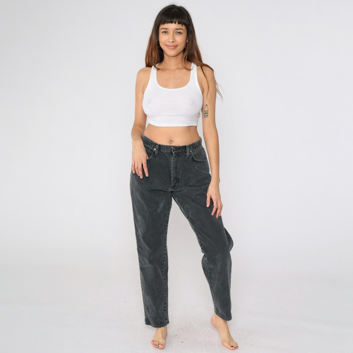 90s Wrangler Black Denim Jeans High Rise Tapered Leg Women's 12