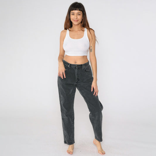 90s Wrangler Black Denim Jeans High Rise Tapered Leg Women's 12