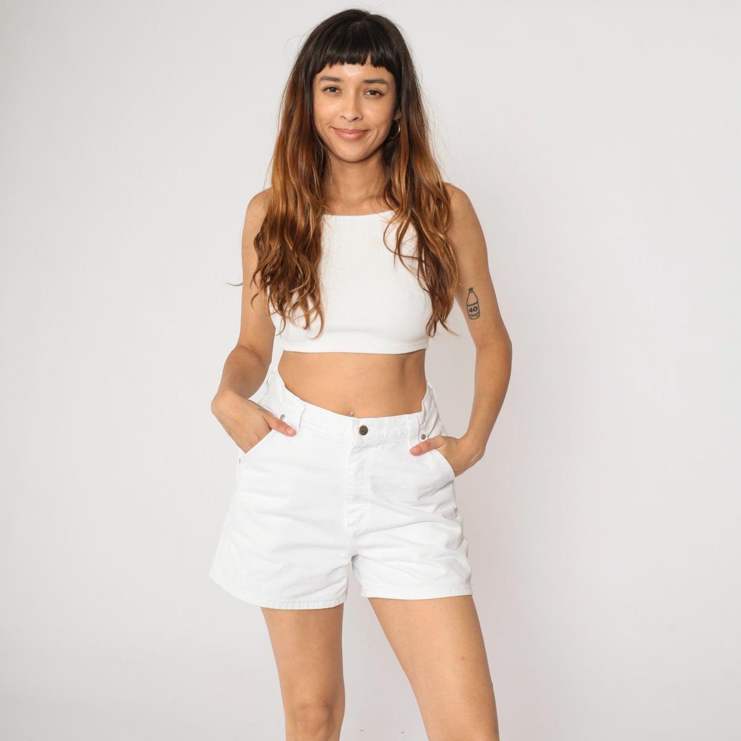 90s Lee White Denim Shorts High Waist Hammer Loop Medium 8