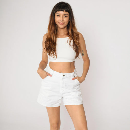 90s Lee White Denim Shorts High Waist Hammer Loop Medium 8