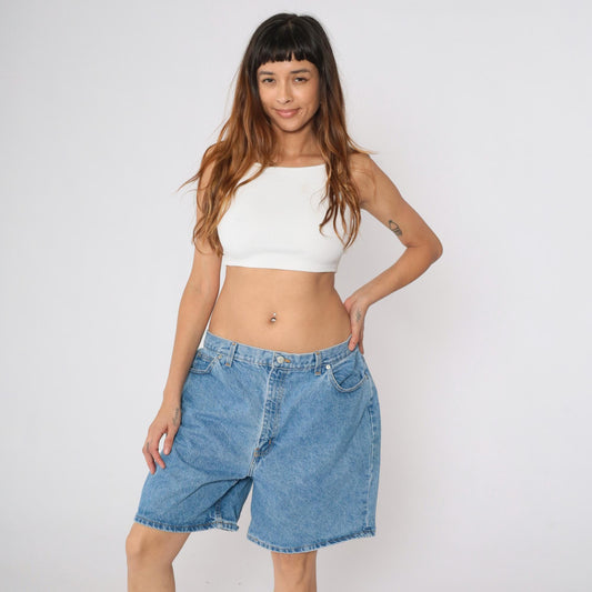 90s Faded Glory High-Waist Denim Shorts Blue Large