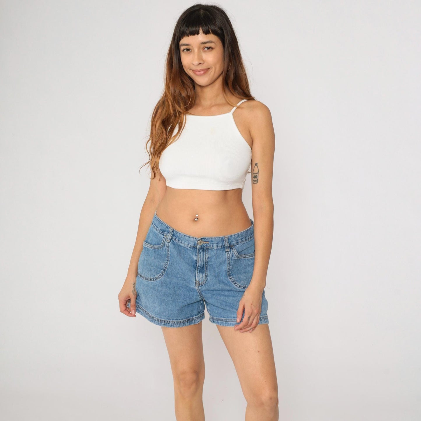 Y2K Faded Glory High-Waisted Jean Shorts Blue Denim Four Pocket Large 12