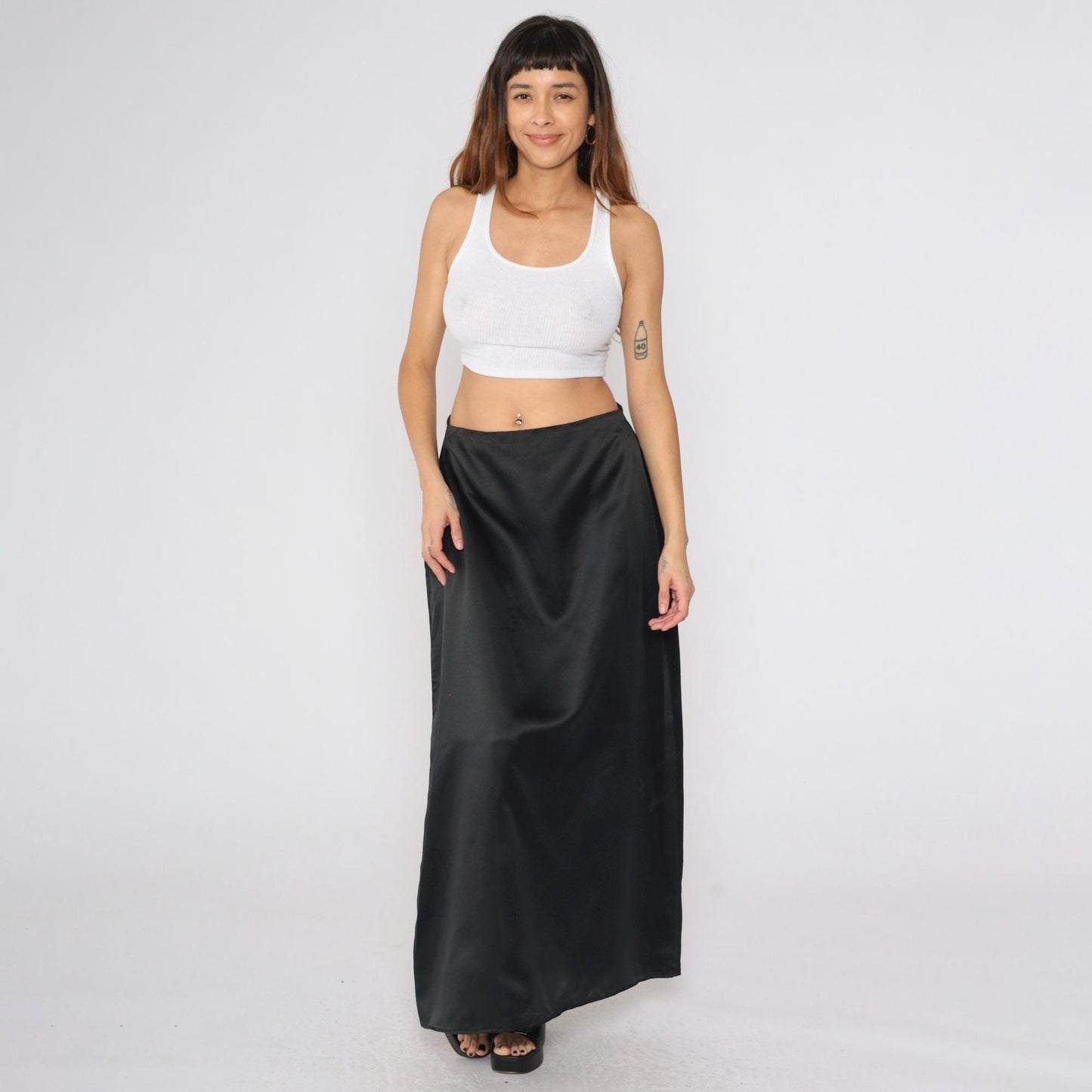 Black Satin Maxi Skirt High Waisted A-Line Column Southeastern Performance Apparel Size 14