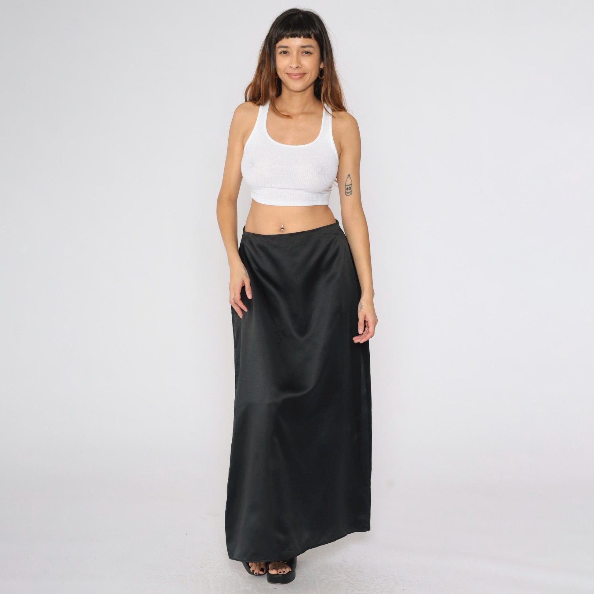 Black Satin Maxi Skirt High Waisted A-Line Column Southeastern Performance Apparel Size 14