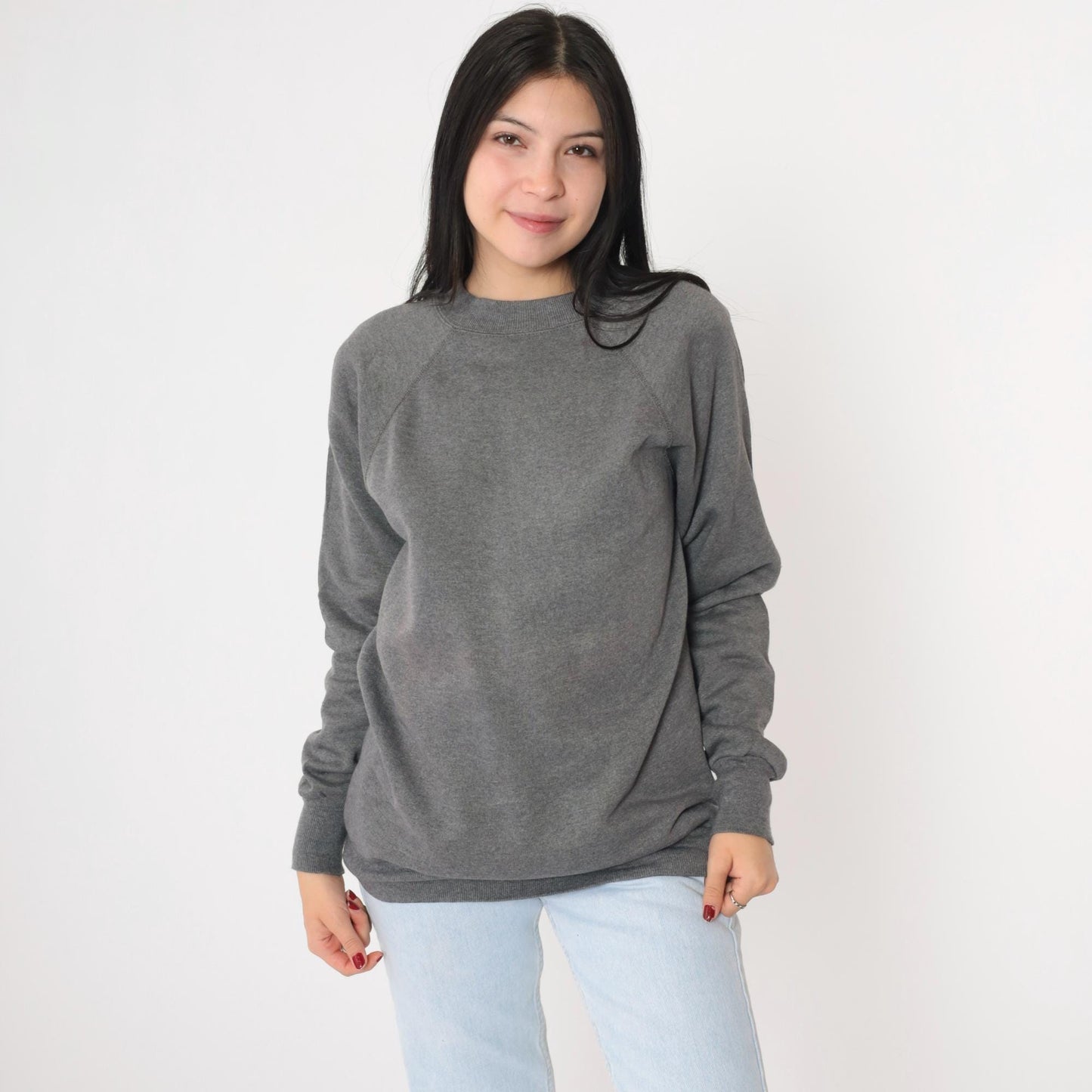 90s Jerzees Crewneck Sweatshirt Heather Grey Raglan Medium
