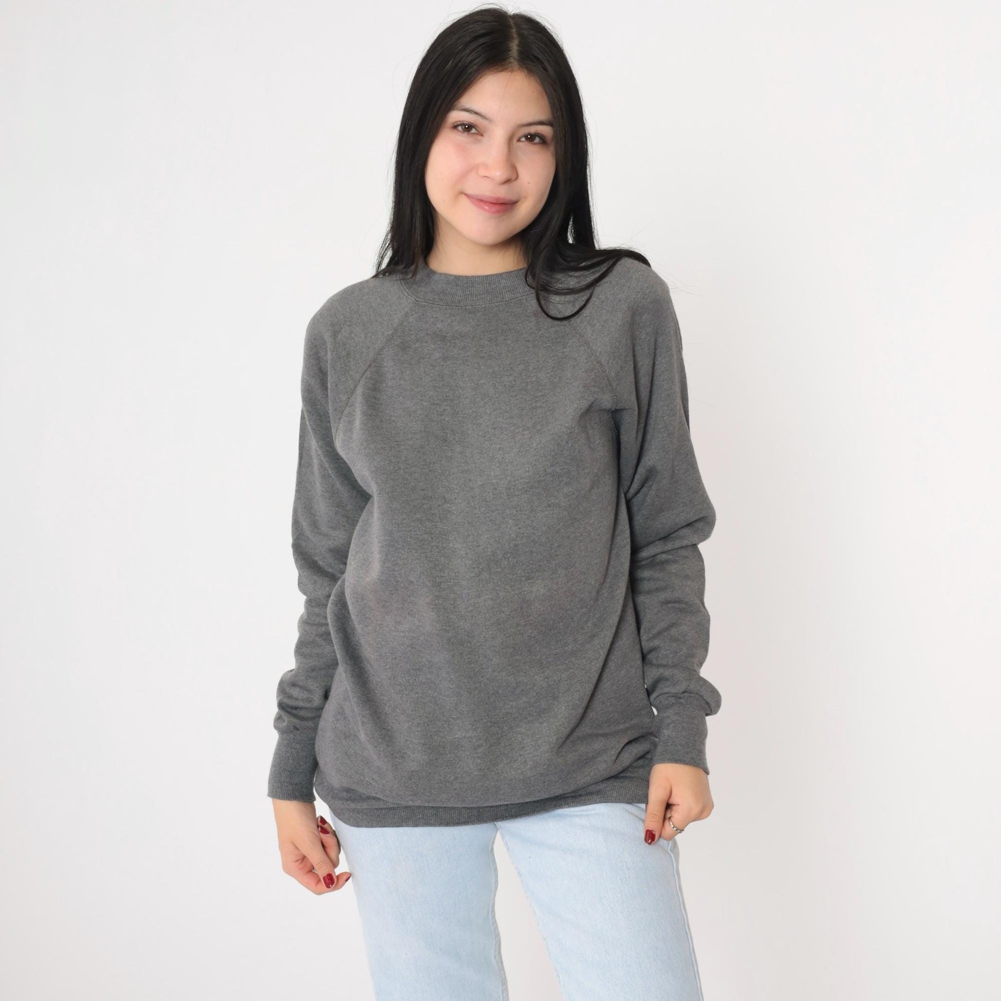 90s Jerzees Crewneck Sweatshirt Heather Grey Raglan Medium