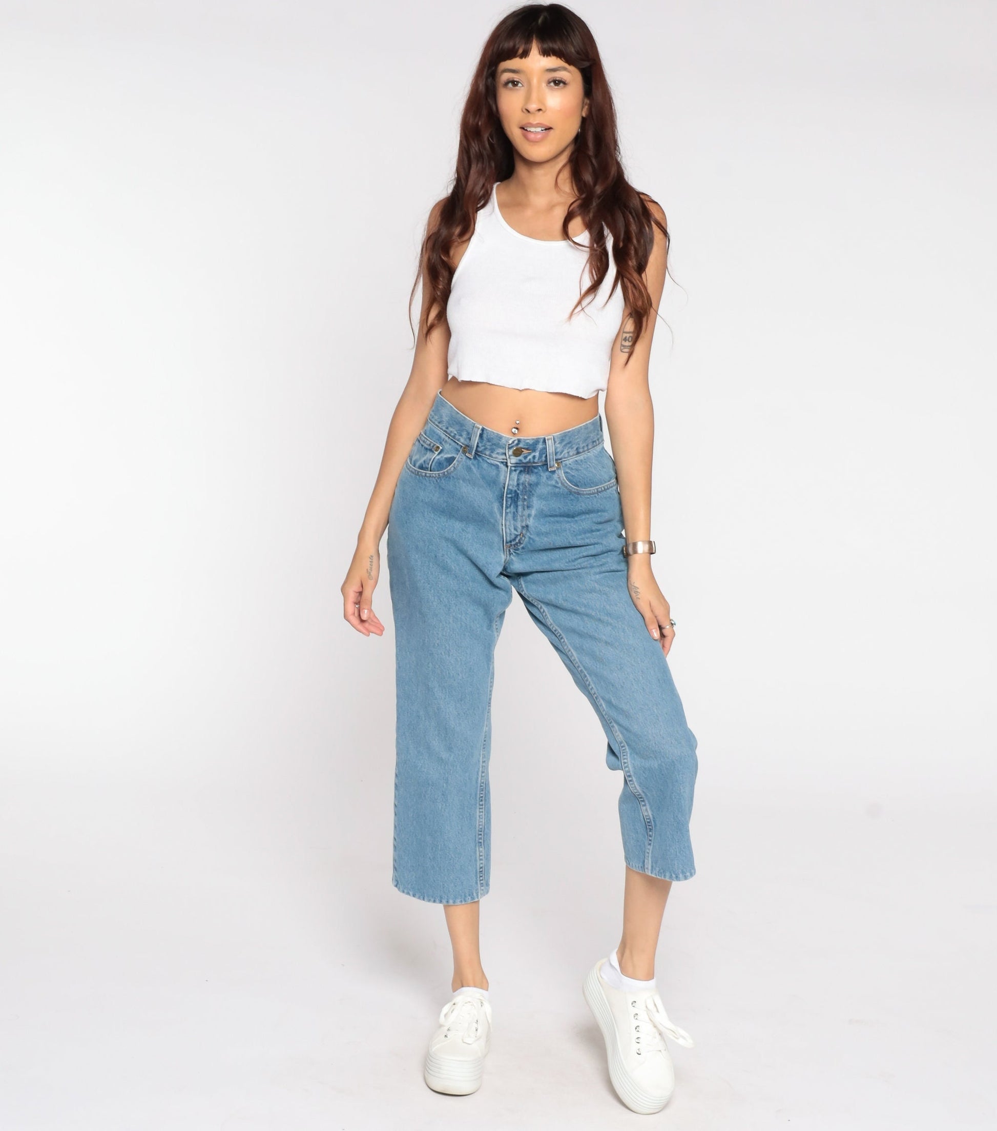 LL Bean 90s High-Waist Cropped Jeans Blue Denim Bootcut Petite 8