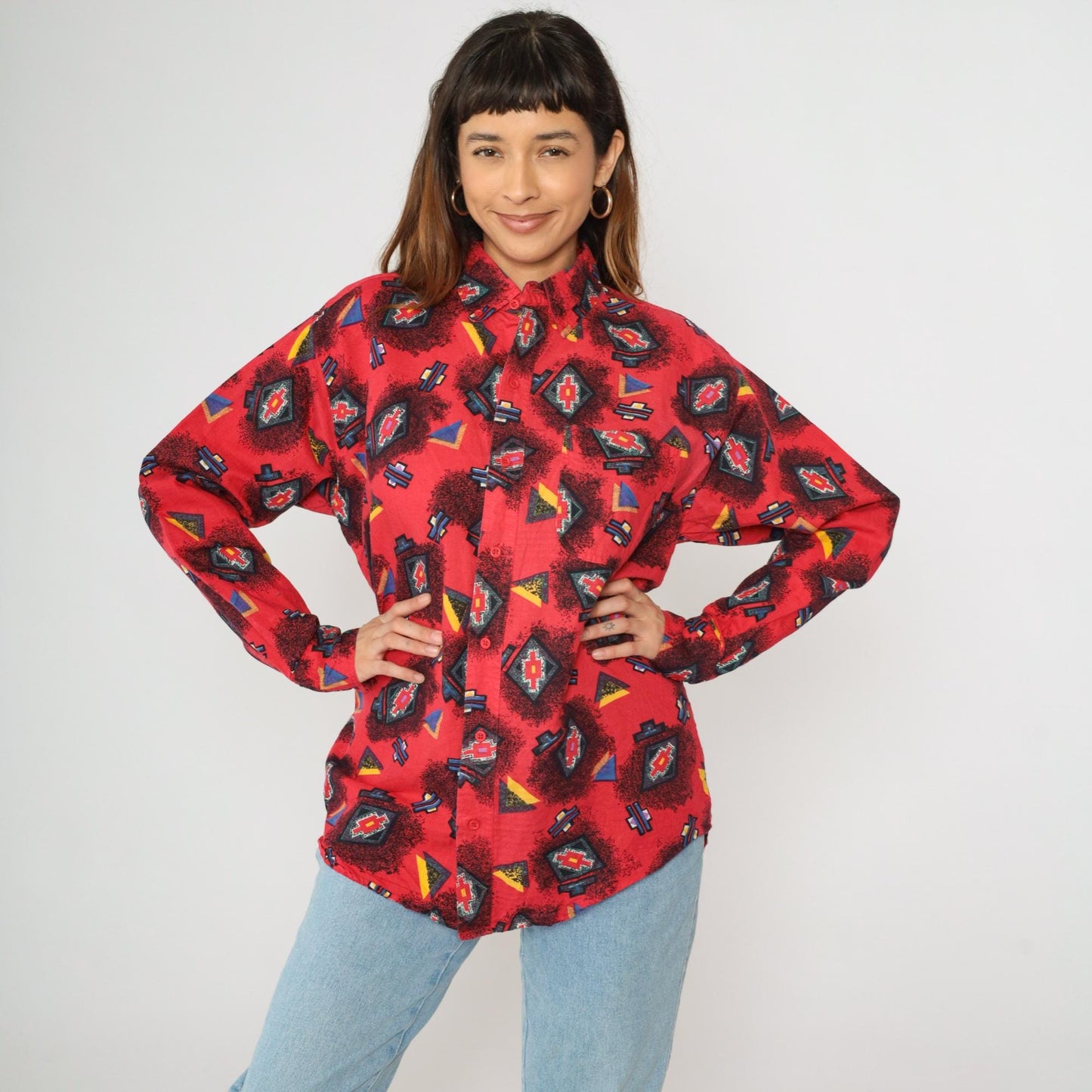 90s Pearl River Clothing Co. Red Southwestern Button Up Shirt Large L