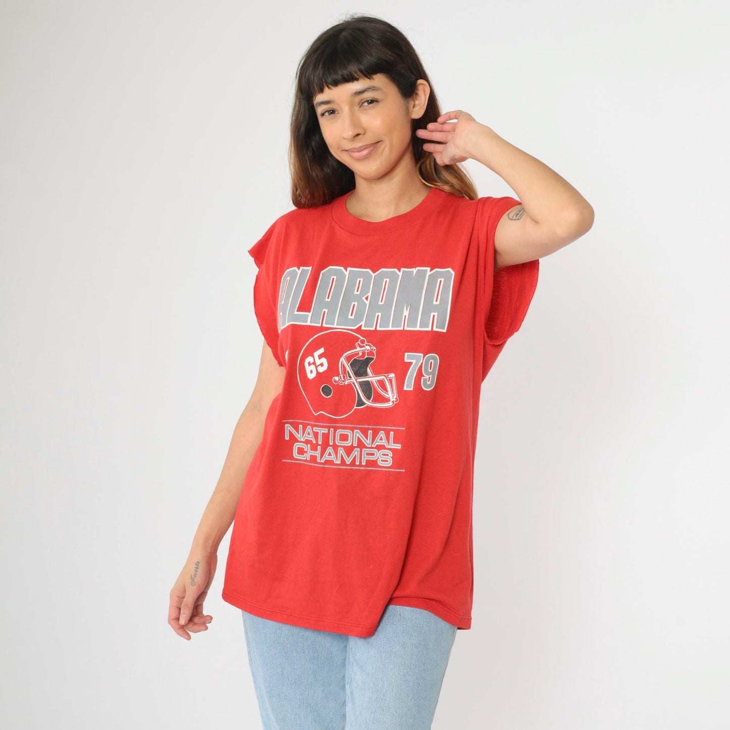 90s Alabama Crimson Tide 1979 National Champs Graphic Cutoff Tee Red Extra Large