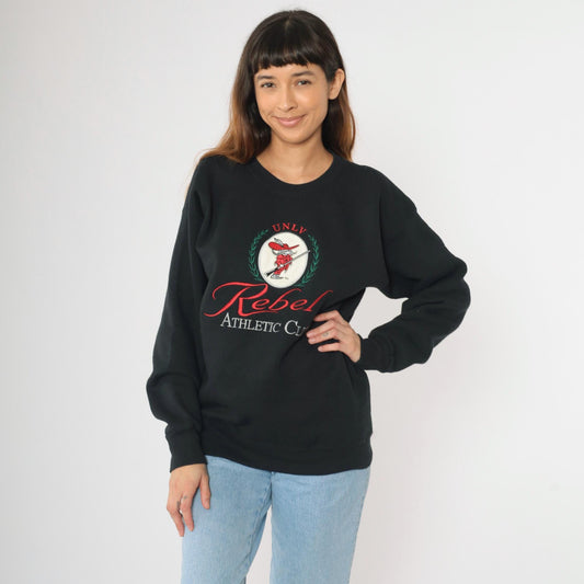 90s UNLV Rebels Embroidered Sweatshirt Black Lee Crewneck Medium