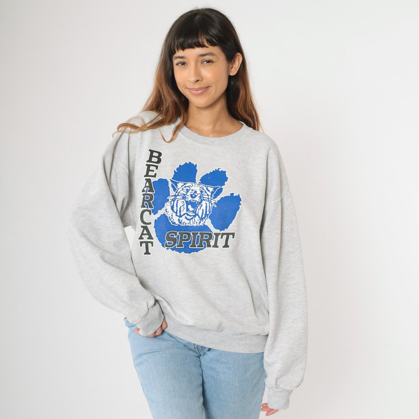90s Battle Creek Central High School Bearcats Sweatshirt Grey Jerzees Large L