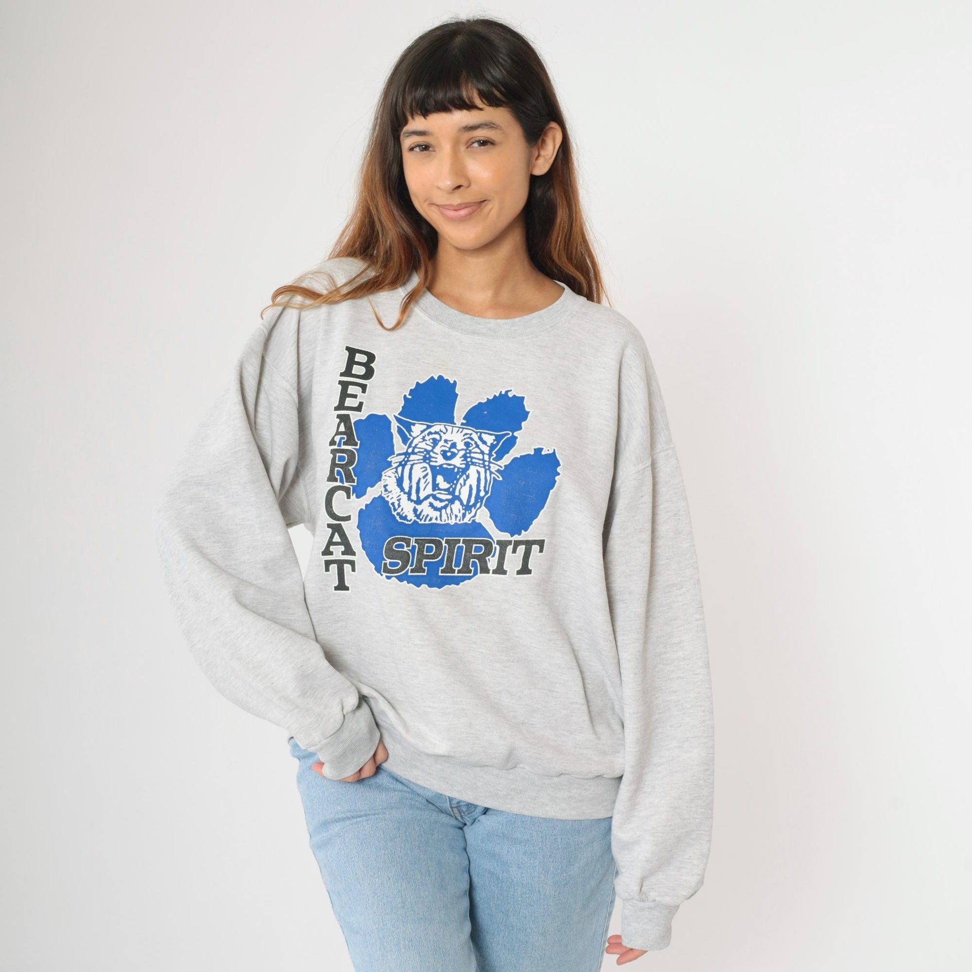 90s Battle Creek Central High School Bearcats Sweatshirt Grey Jerzees Large L