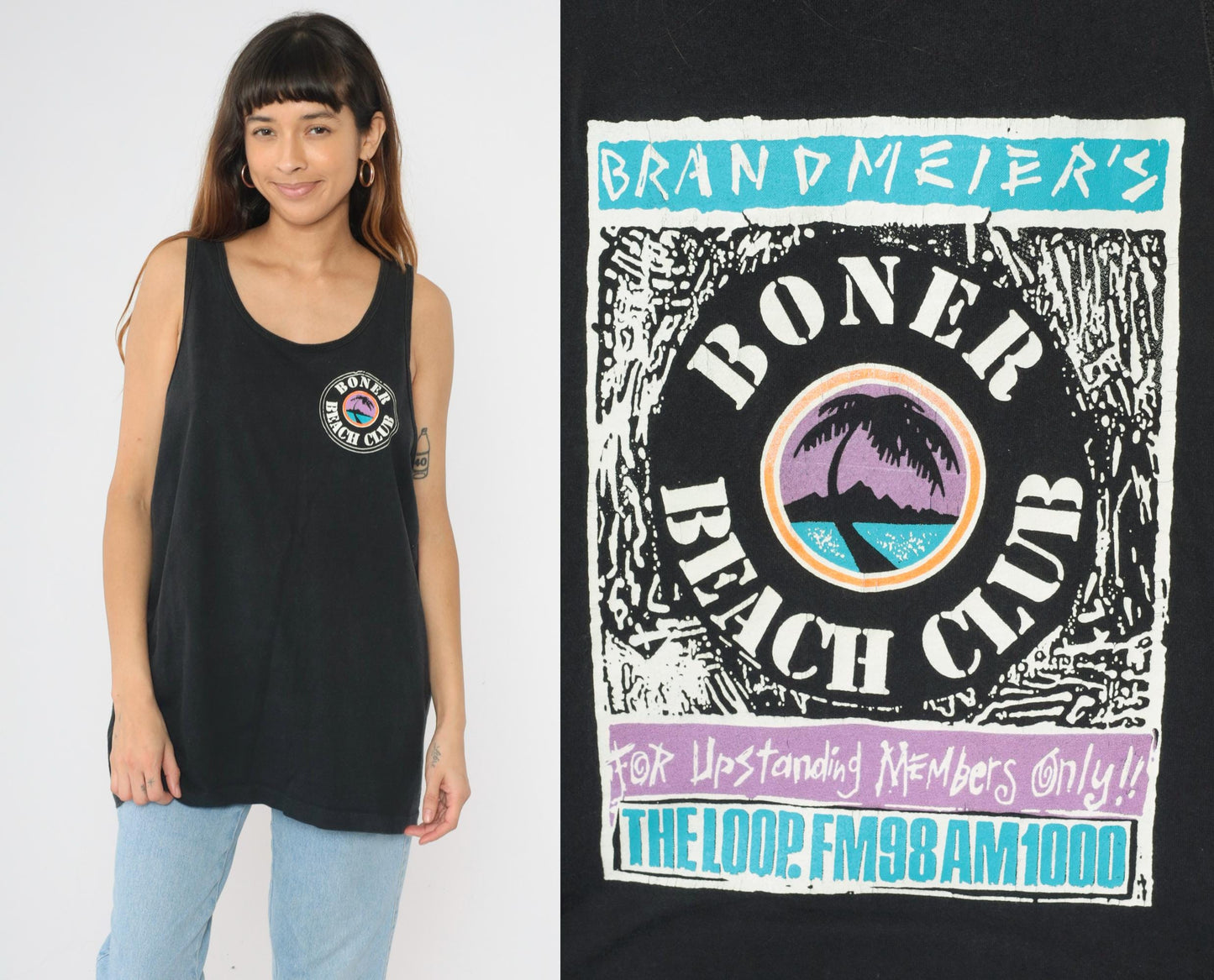 90s Brandmeier's Boner Beach Club Tank Top Chicago Loop FM 98 Black XXL