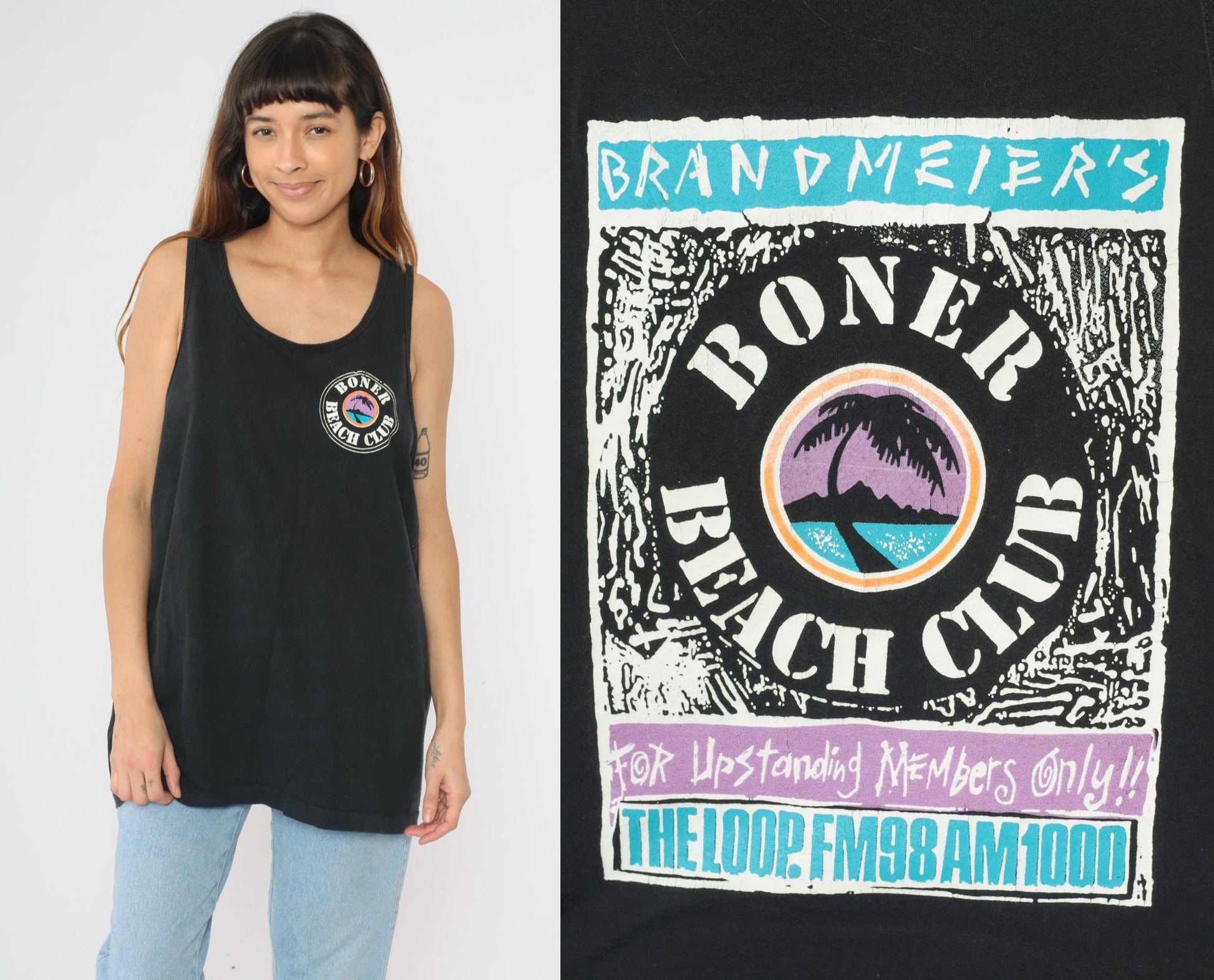 90s Brandmeier's Boner Beach Club Tank Top Chicago Loop FM 98 Black XXL