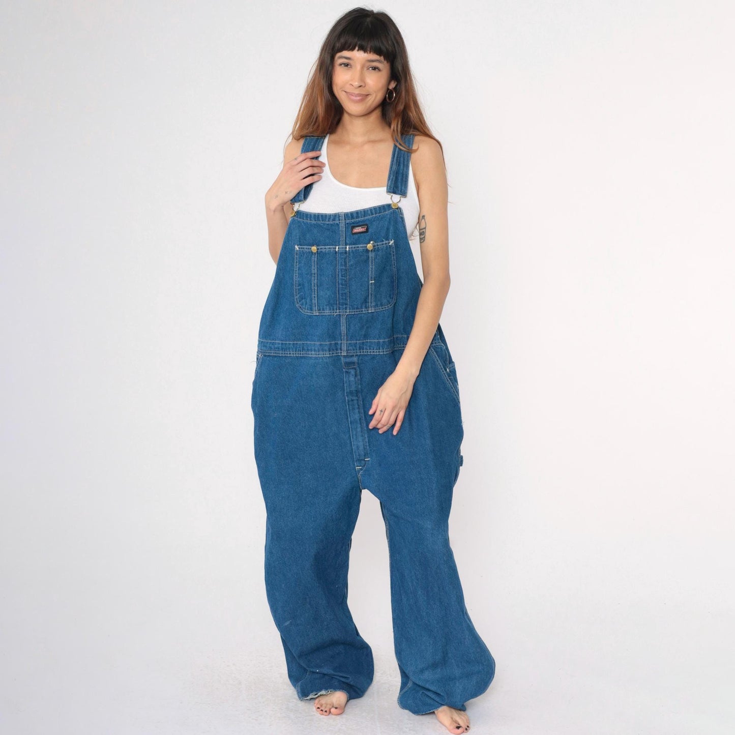 00s Dickies Blue Denim Bib Overalls Workwear 48x30 XL