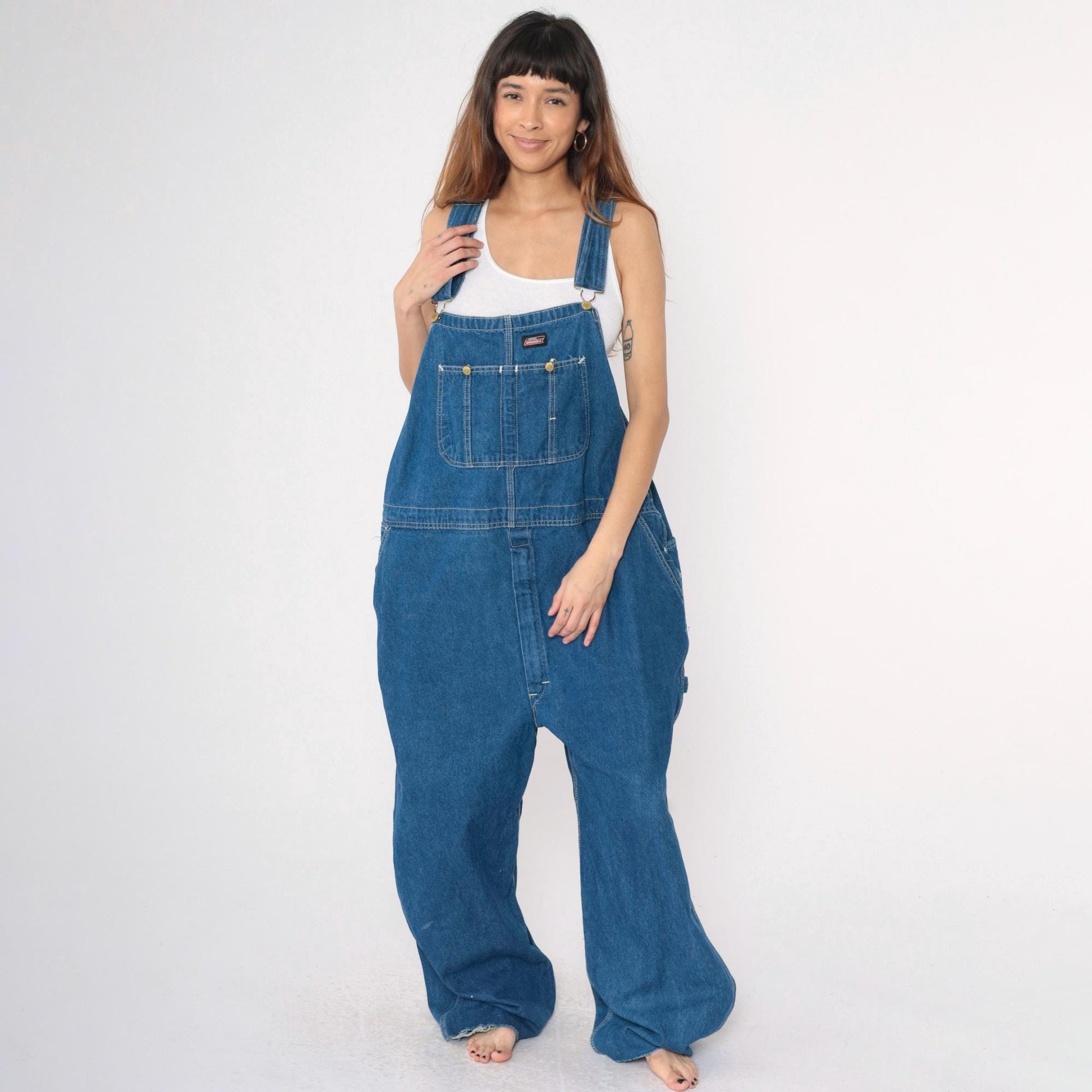 00s Dickies Blue Denim Bib Overalls Workwear 48x30 XL